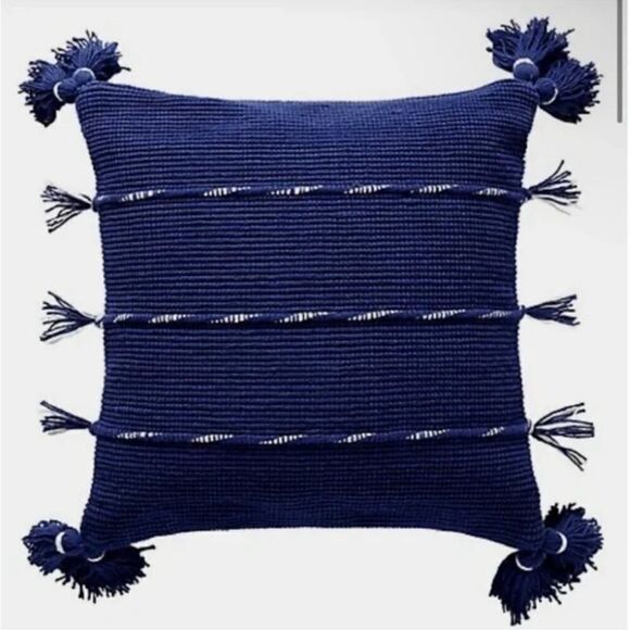 Anthropologie Tassled Fabina Accent Pillow in Navy- set of 2 - Picture 1 of 6
